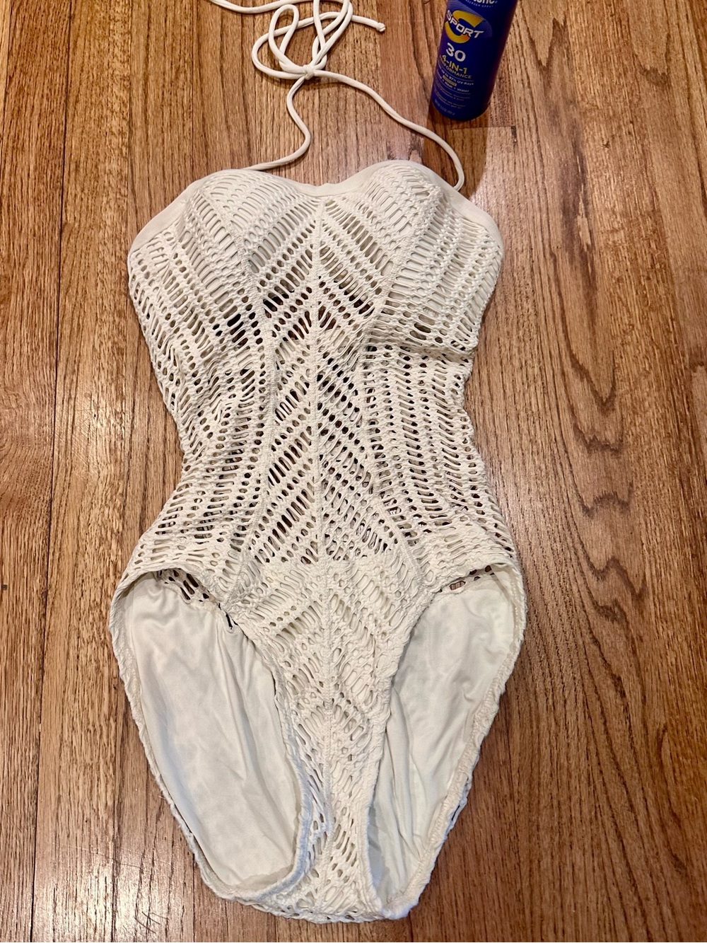 Robin Piccone Cream Crochet One-Piece Swimsuit